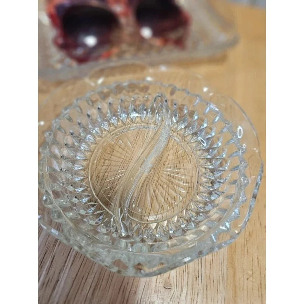 Vintage Clear Pressed Glass Trinket/Serving Dishes Set of 2